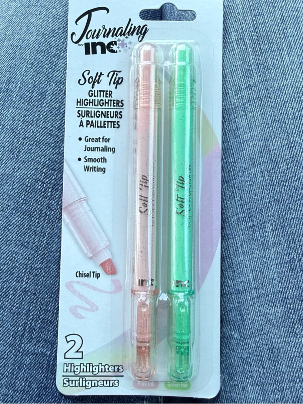 Journaling Inc Soft Tip Glitter Highlighters – Pink & Green (2-Pack)